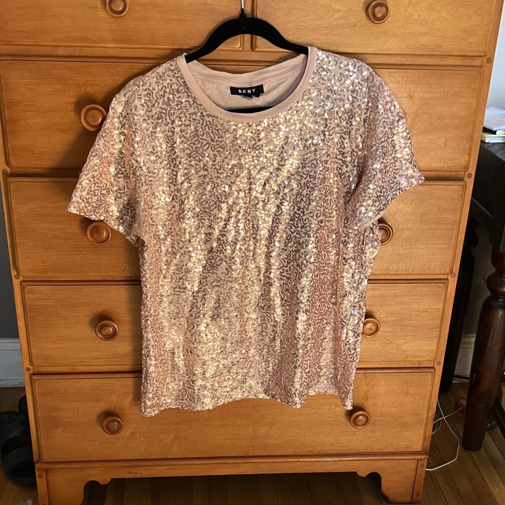 DKNY Rose Gold Sequin Short Sleeve Tee
